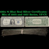 100x $1 Blue Seal Silver Certificates - Mix of 1935 and 1957 Series, VF-CU