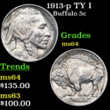 1913-p TY I Buffalo Nickel 5c Grades Choice Unc