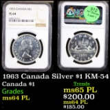 NGC 1963 Canada Silver $1 KM-54 Graded ms64 PL By NGC