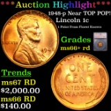 ***Auction Highlight*** 1948-p Lincoln Cent Near TOP POP! 1c Graded ms66+ rd BY SEGS (fc)