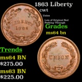 1863 Liberty Civil War Token 1c Grades Choice Unc BN