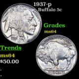 1937-p Buffalo Nickel 5c Grades Choice Unc