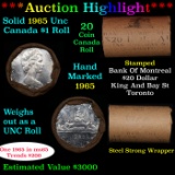 ***Auction Highlight*** Full Roll of Silver 1965 Canadian Dollar with Queen Elizabeth II, 20 Coins i