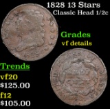 1828 13 Stars Classic Head half cent 1/2c Grades vf details