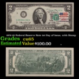 1976 $2 Federal Reserve Note 1st Day of Issue, with Stamp Grades Gem CU