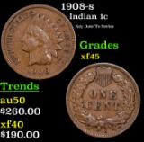 1908-s Indian Cent 1c Grades xf+