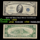 1953 $10 Blue Seal Silver Certificate Grades vf+