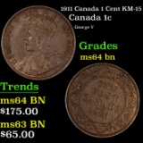 1911 Canada 1 Cent KM-15 Grades Choice Unc BN