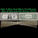 100x $1 Blue Seal Silver Certificates - Mix of 1935 and 1957 Series, VF-CU