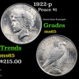 1922-p Peace Dollar $1 Grades GEM Unc