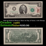 1976 $2 Federal Reserve Note 1st Day of Issue, with Stamp Grades Gem CU