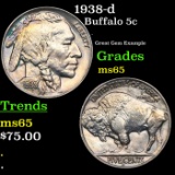 1938-d Buffalo Nickel 5c Grades GEM Unc