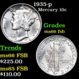 1935-p Mercury Dime 10c Grades GEM+ FSB