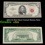 1963 $5 Red Seal United States Note Grades vf+