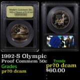 Proof 1992-S Olympic Modern Commem Half Dollar 50c Graded GEM++ Proof Deep Cameo By USCG