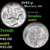 1942-p Mercury Dime 10c Grades Choice+ Unc