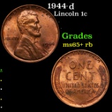 1944-d Lincoln Cent 1c Grades Gem+ Unc RB