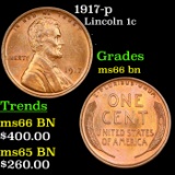 1917-p Lincoln Cent 1c Grades GEM+ Unc BN