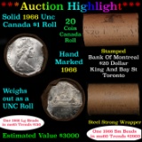 ***Auction Highlight*** Full Roll of Silver 1966 Canadian Dollar with Queen Elizabeth II, 20 Coins i
