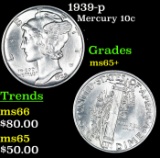 1939-p Mercury Dime 10c Grades GEM+ Unc