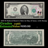 1976 $2 Federal Reserve Note 1st Day of Issue, with Stamp Grades Gem CU