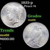 1925-p Peace Dollar $1 Graded ms66 BY SEGS