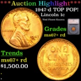 ***Auction Highlight*** 1947-d Lincoln Cent TOP POP! 1c Graded ms67+ rd BY SEGS (fc)