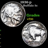 1936-p Buffalo Nickel 5c Grades vf++