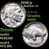 1936-p Buffalo Nickel 5c Grades Choice+ Unc