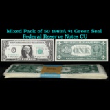 Mixed Pack of 50 1963A $1 Green Seal Federal Reserve Notes Grades cu