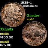 1938-d Buffalo Nickel 5c Grades GEM+ Unc