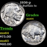 1936-p Buffalo Nickel 5c Grades Choice Unc