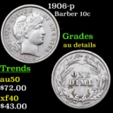 1906-p Barber Dime 10c Grades AU Details