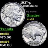 1937-p Buffalo Nickel 5c Grades Choice+ Unc