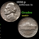 1958-p Jefferson Nickel 5c Grades Select+ Unc