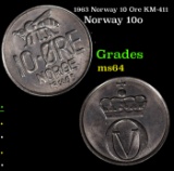 1963 Norway 10 Ore KM-411 Grades Choice Unc