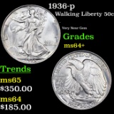 1936-p Walking Liberty Half Dollar 50c Grades Choice+ Unc