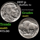 1937-p Buffalo Nickel 5c Grades GEM Unc