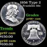 Proof 1956 Type 2 Franklin Half Dollar 50c Grades GEM++ Proof Cameo