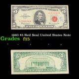 1963 $5 Red Seal United States Note Grades f+