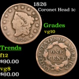 1826 Coronet Head Large Cent 1c Grades vg+