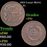 1864 Large Motto Two Cent Piece 2c Grades vf++