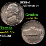 1958-d Jefferson Nickel 5c Grades GEM+ 5fs