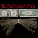 100x $1 Blue Seal Silver Certificates - Mix of 1935 and 1957 Series, VF-CU