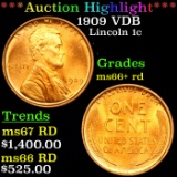 ***Auction Highlight*** 1909 VDB Lincoln Cent 1c Graded ms66+ rd BY SEGS (fc)