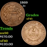 1869 Two Cent Piece 2c Grades xf+