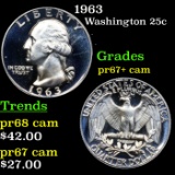 Proof 1963 Washington Quarter 25c Grades GEM++ Proof Cameo