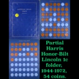 Partial Harris Honor-Bilt Lincoln 1c folder, 1944-1972, 54 coins.