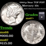 1944-p Mercury Dime Near TOP POP! 10c Graded ms67+ BY SEGS