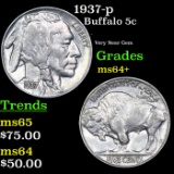 1937-p Buffalo Nickel 5c Grades Choice+ Unc